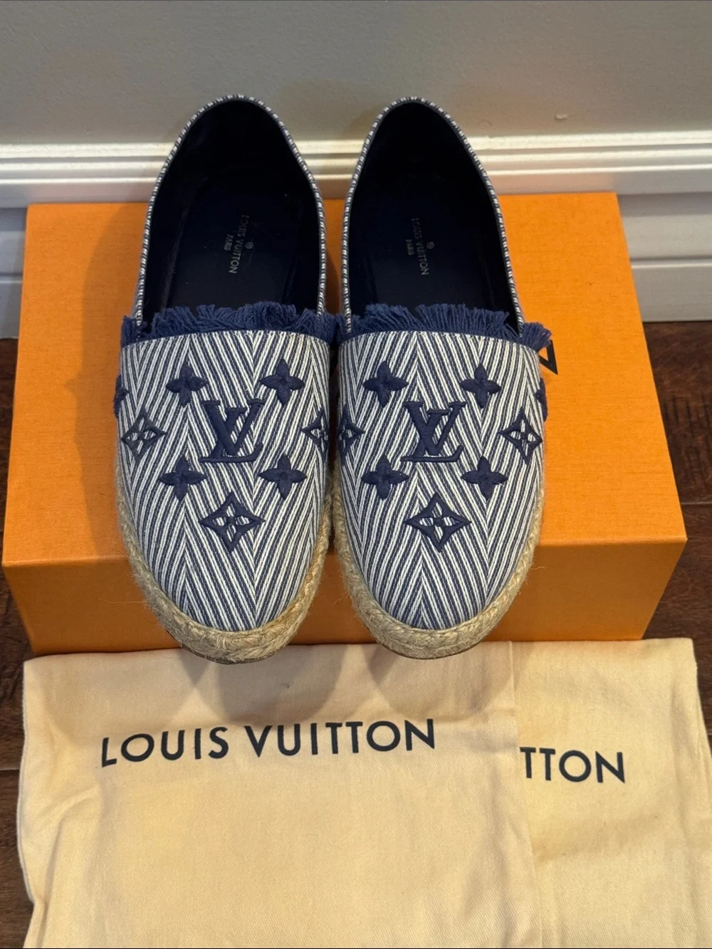 Louis Vuitton Blue & White Striped Monogram Espadrilles size 36.5